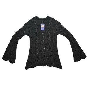 Black Knit Sweater Open Weave Long Sleeve Women’s M